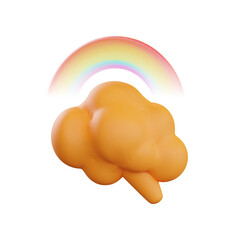 3D Render: Playful Orange Cloud with Vibrant Rainbow, Positive Mood, Childlike Charm, Digital Art.