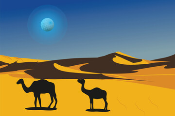 Illustration vector graphic Of Moon in the Middle Desert Good for wallpaper