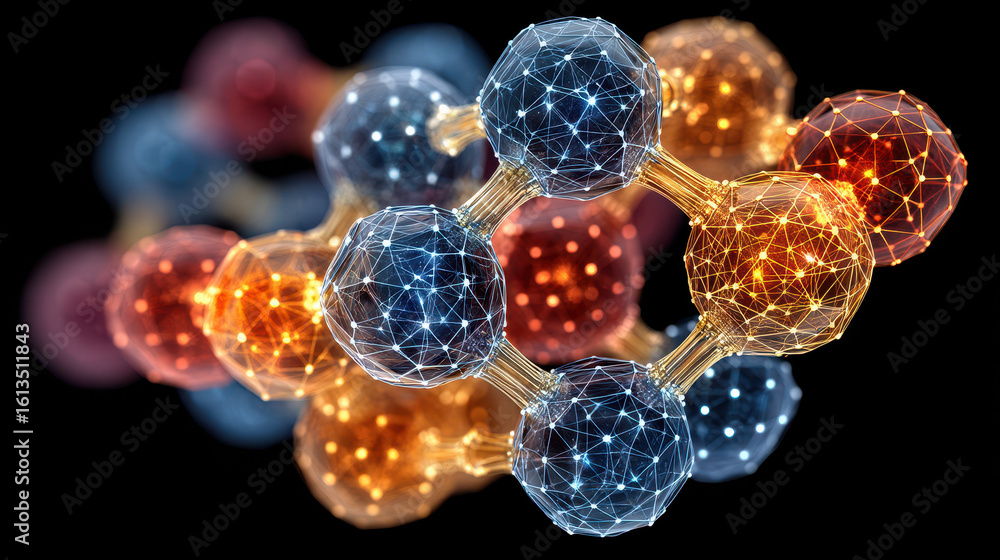 Poster visualization of quasicrystalline atomic arrangement showcasing colorful polygons and symmetry in ma