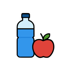 Fresh red apple with plastic water bottle illustration, clean vector design representing hydration and healthy snack