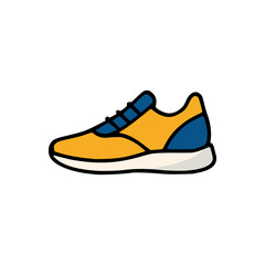 Sporty yellow and navy blue sneaker icon, comfortable fitness running shoe in minimal style with clean outline