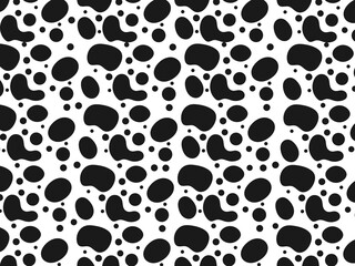 Fototapeta premium A seamless repeating pattern of irregular black blobs and circles on a white background.