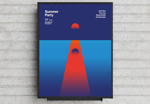 Summer Party Poster Template with Sunset and Gradients