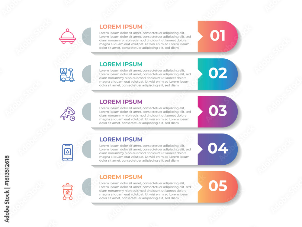 Poster set of infographic elements data visualization vector design template. can be used for 5 steps, opti