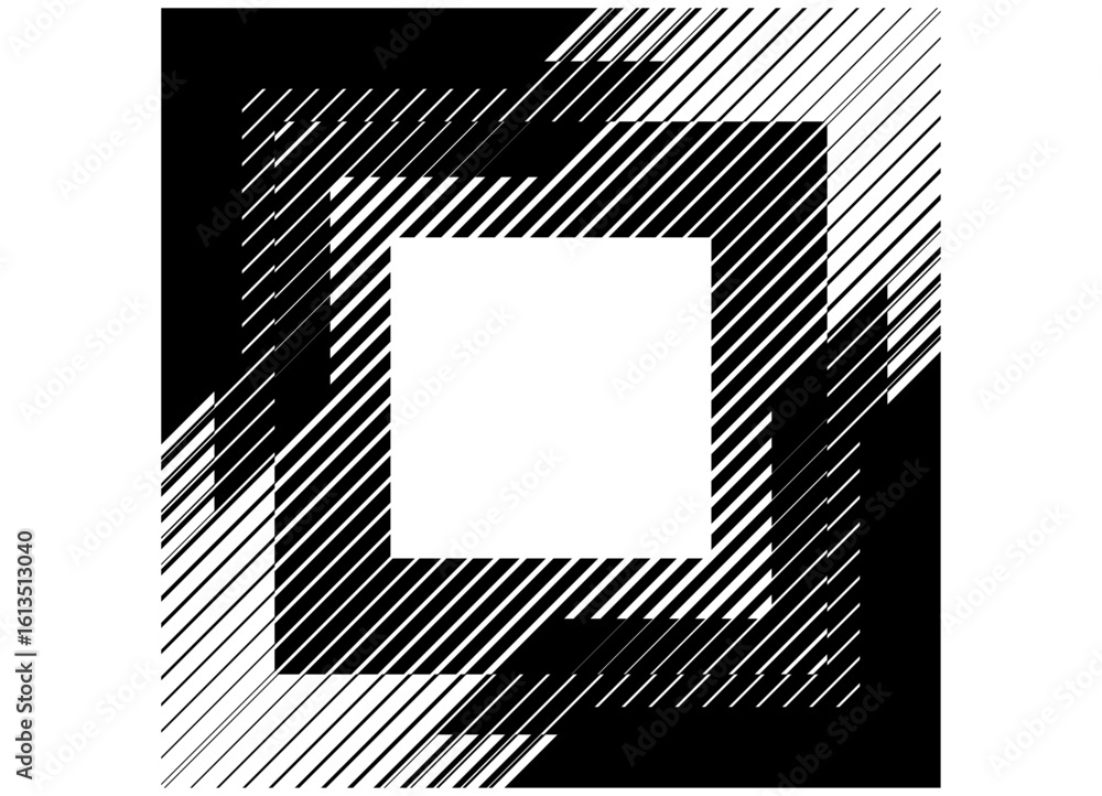 Poster thick square vector frame of black broken lines on white background. design element. technological v