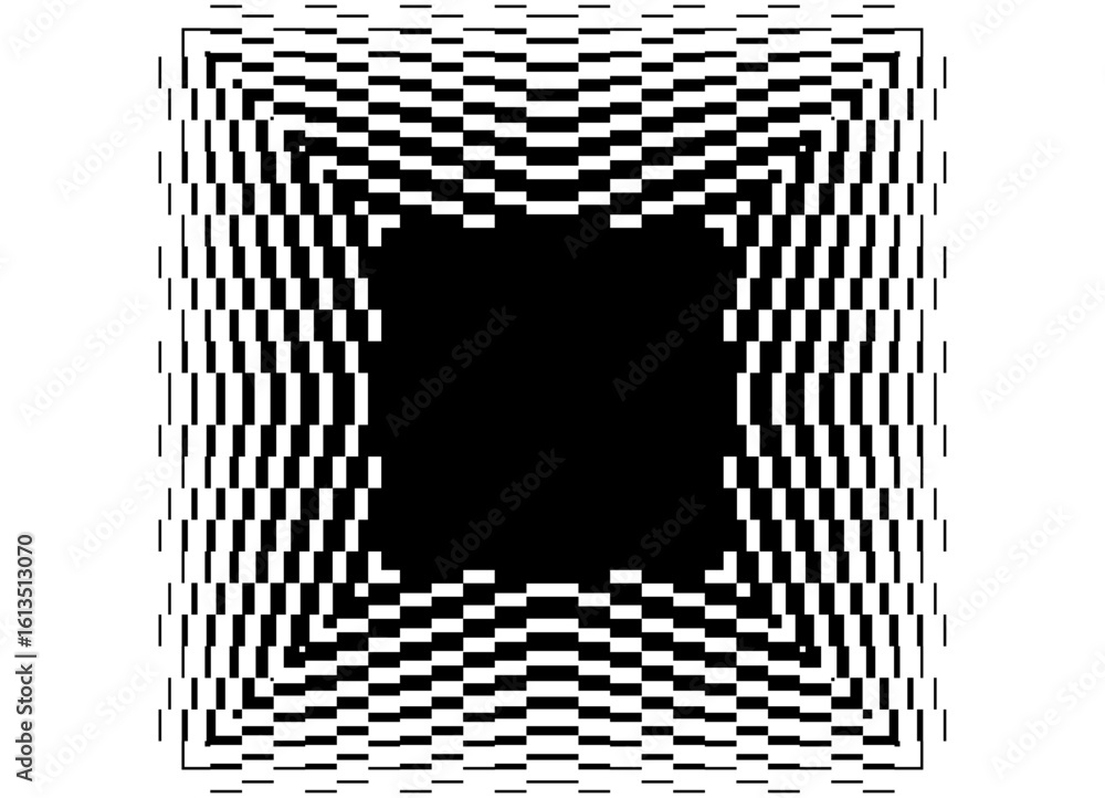 Poster thick square vector frame of black broken lines and pixels on white background. design element. tech
