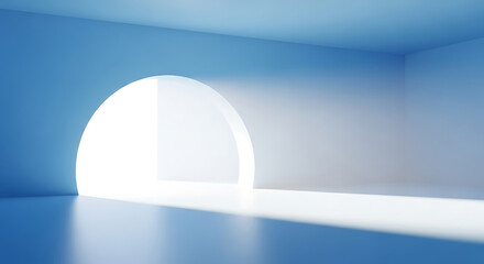 Minimalist architectural interior with bright light coming through round opening