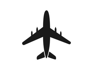 A clean, vector-based silhouette of a commercial airplane against a plain white background.