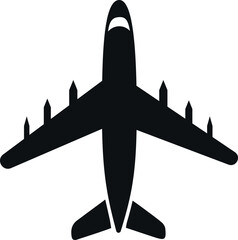A clean, vector-based silhouette of a commercial airplane against a plain white background.