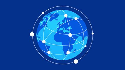 Blue and White Wireframe Globe with Glowing Links
