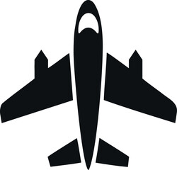 A clean, simple silhouette of a commercial airplane against a plain white background.