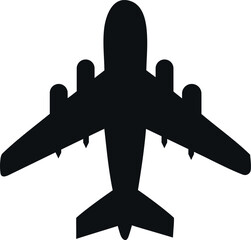 A clean, simple silhouette of a commercial airplane against a plain white background.