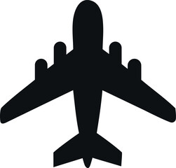 A clean, simple silhouette of a commercial airplane against a plain white background.