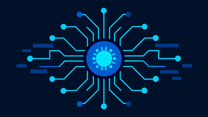 Abstract Blue Circuits Merging into Central Glow