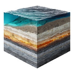 Cross-Section of Earth's Layers with Water Surface
