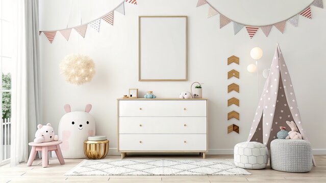 Light Children&acirc;&euro;&trade;s Interior with Vertical Frame and Whimsical Decor