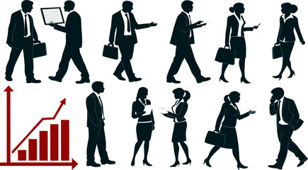 Business People Silhouette Vector Pack – Talking, Presenting & Walking