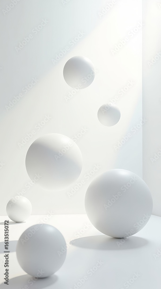 Poster photorealistic 3d white bubbles in space with soft shadows and clear visual depth