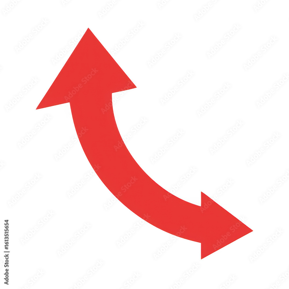 Aufkleber red curved arrow pointing up and right isolated on transparent background