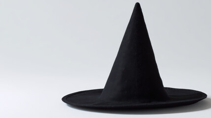 Fototapeta premium Black witch hat with wide brim placed on white background