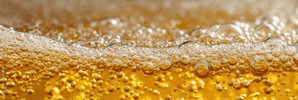 Poster golden beer surface with sparkling foam creates an inviting atmosphere in a warm setting
