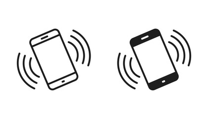 Phone vibrating sign symbol. Vibration mode icon. Mobile phone vibrating icon, black and white vector sign