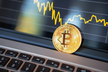 Bitcoin and cryptocurrency investing concept. Bitcoin cryptocurrency gold coin.