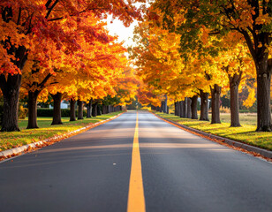 Dynamic Driveway with Autumn Trees Displaying Warm Hues and Natural Beauty_