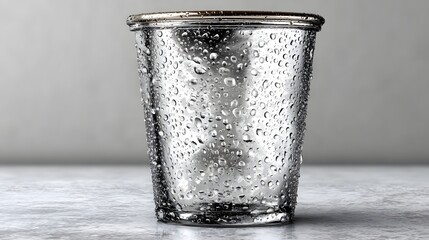 Close-up of a clear glass cup with condensation.