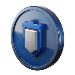 Modern blue shield icon with silver inlay on dark background