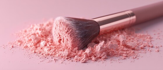 The elegant makeup brush resting on soft pink powder for beauty enthusiasts.