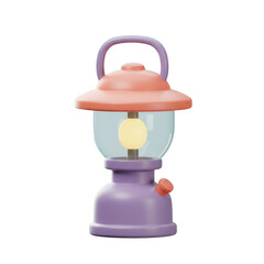 3d Illustration Of Modern Retro Style Camping Lantern With Light On Transparent Background