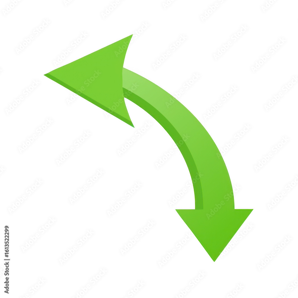 Aufkleber green curved arrow pointing left and down isolated on transparent background