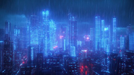Futuristic city rain night view