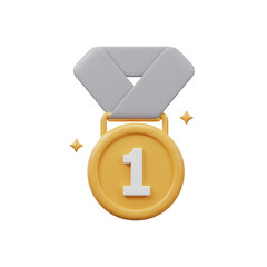 Gold Medal With Number One On Transparent Background Symbolizing Achievement