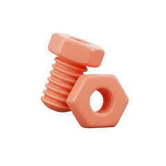 Close Up Of Transparent Background Orange Bolt And Nut Pieces