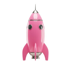 Pink Retro Style Rocket Toy Standing Upright On Transparent Background