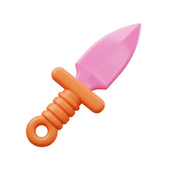 Plastic Toy Dagger With Pink Blade And Orange Handle On Transparent Background