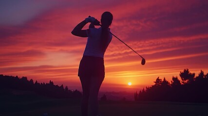 Golfer Sunset Silhouette Swing. - Powered by Adobe