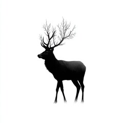 Silhouetted deer with bare antlers