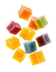 flying on air dynamic Jelly candy cubes in assorted colors PNG