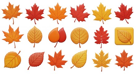 Fototapeta premium Autumn leaves graphic design illustration collection