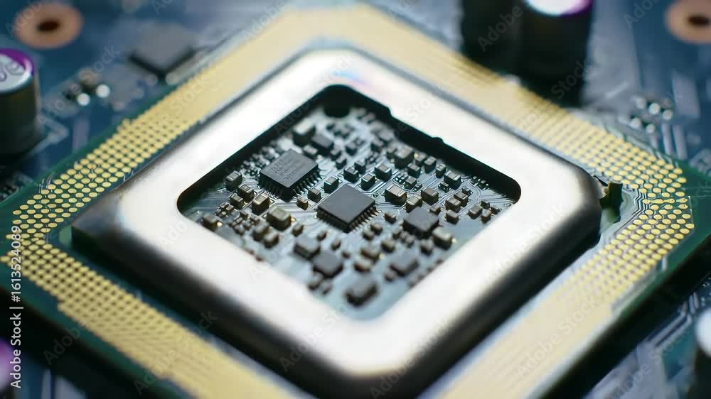Poster macro view delving into the core of a computer chip