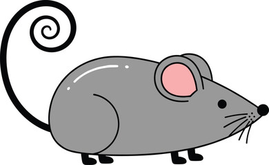 CAD drawing flat vector illustration of cute gray mouse character, cartoon rodent design, animal mascot art, simplified child-friendly sketch