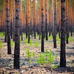 Burnt forest with new growth