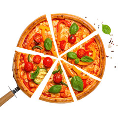 Vegetarian pizza with colorful toppings PNG