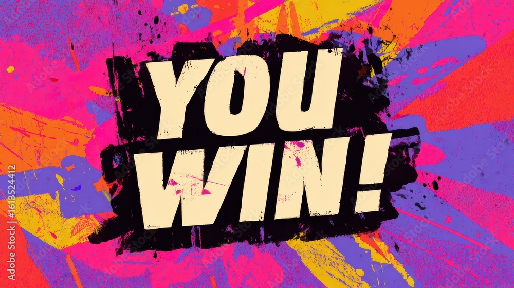 Poster colorful pop-up ads displaying you win messages in a chaotic design with clean bottom space