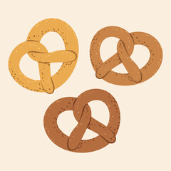 Freshly baked pretzels, perfect for snack menus, bakery ads, or coffee shop designs.