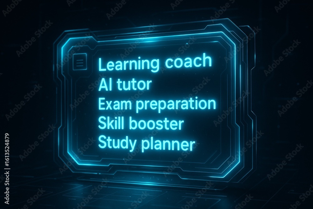 Poster futuristic digital learning display for ai tutor and exam preparation
