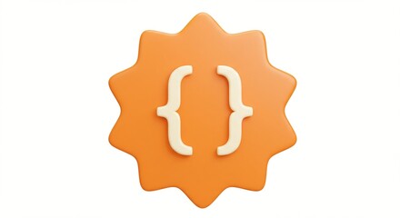 Orange stylized icon with bracket symbol.  Signifies data, structure, computer science and technology themes in warm pastel colors.